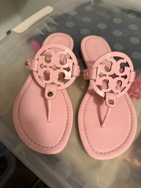 Pink Patent Logo Medallion Thong Sandals